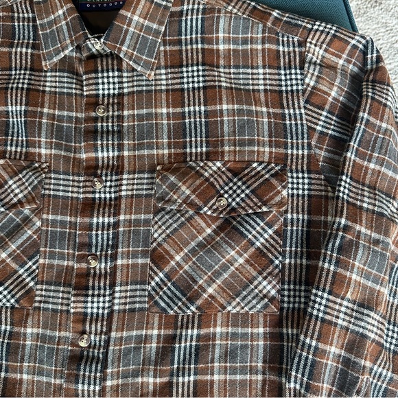 Claybrooke Outdoors Plaid Brown Blue Flannel Shirt - Picture 3 of 6